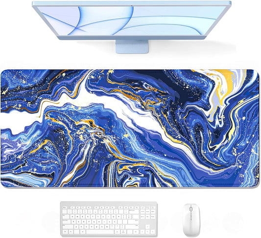 Auhoahsil Large Mouse Pad, XXL Gaming Mousepad, Desk Mat for Desktop, Thick Rubber, Big & Long Size, Stitched Edges, Full Desk Pad for Laptop & Computer, Extended 31.5 x 11.8 in, Navy Marble