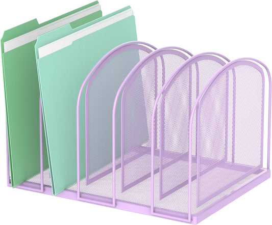 SUPEASY File Organizer 5-Section Mesh Desk Organizer, Upright File Organizer Desktop Organizer File Sorter, File Folder Holder for Office Supplies, Purple