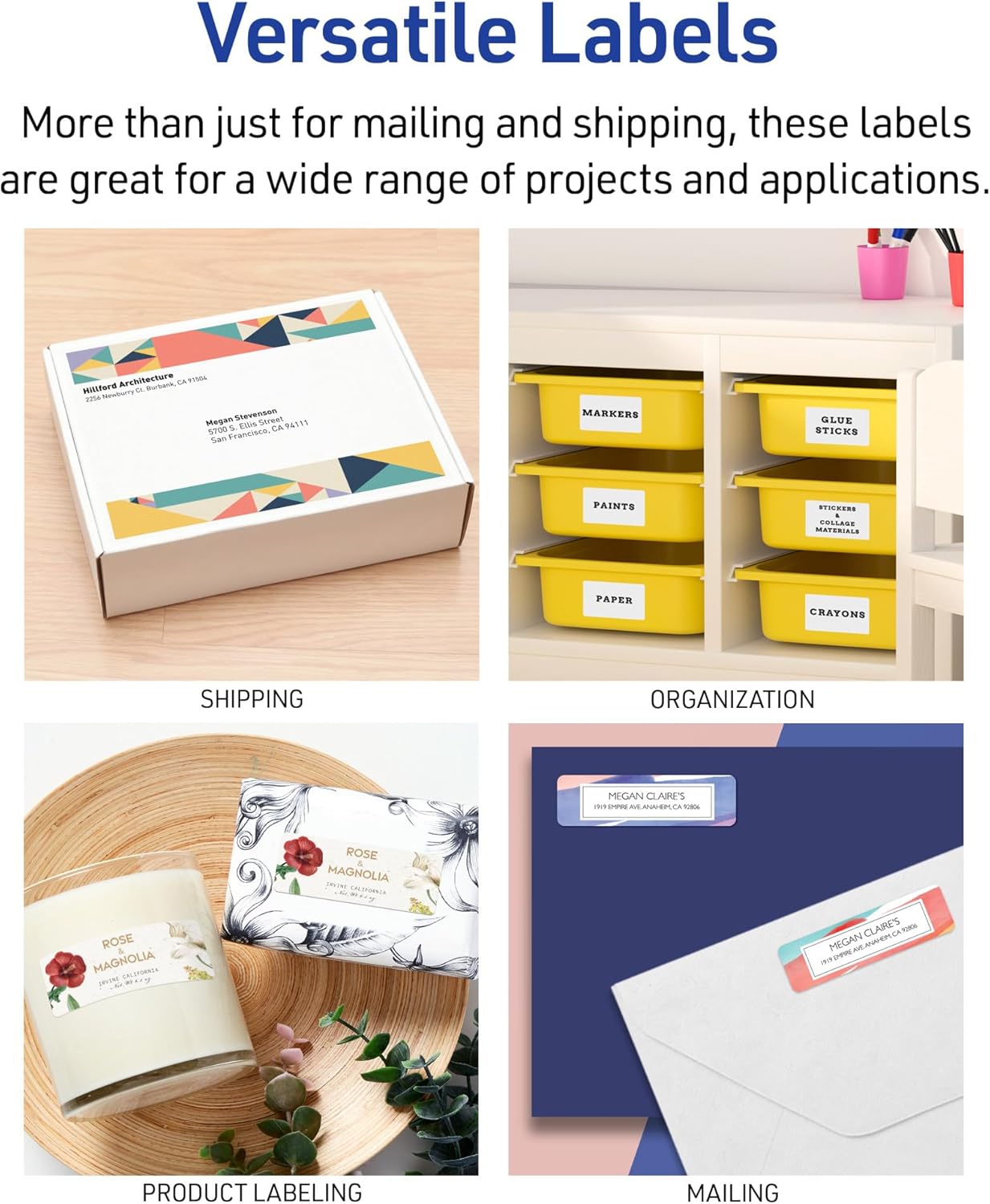 Avery Half-Sheet Printable Shipping Labels, 5.5" x 8.5" Customizable Stickers, White, 200 Blank Mailing Labels, Great for Mailing, Shipping, Organizing, and More (5126)