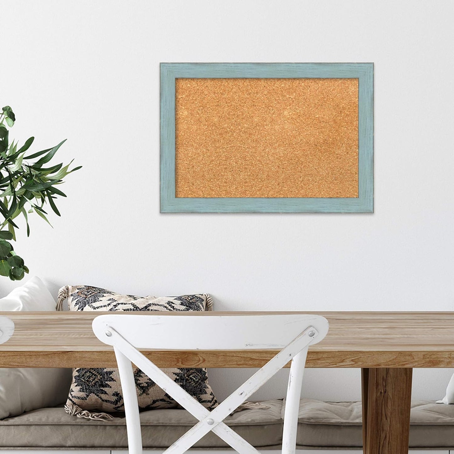 Amanti Art Natural Cork Board for Wall, 14x20 Vision Board with Blue Wood Frame, Small Corkboard Office Decor for Home Organization, Rustic Farmhouse Corkboard Pinboard to display items for home