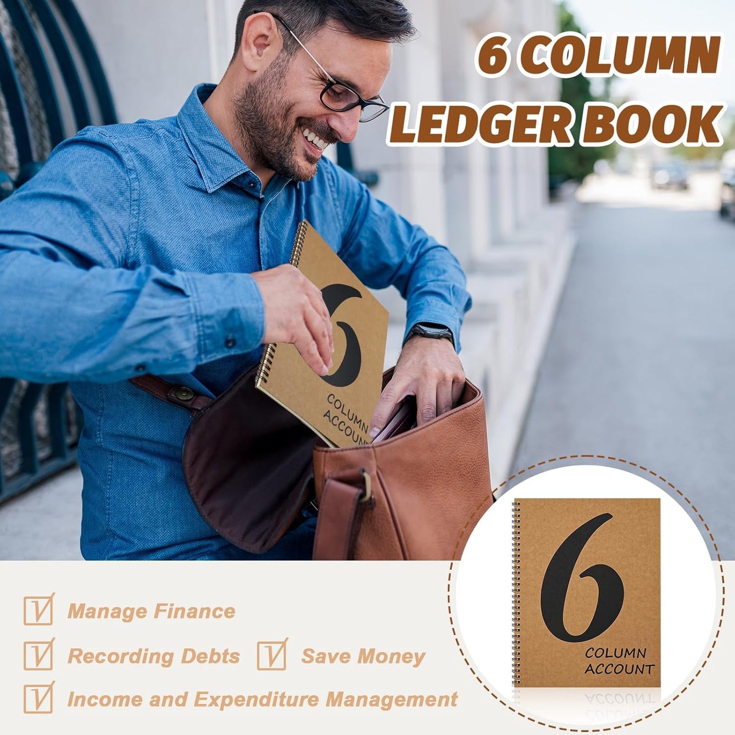 2 PCS 6 Column Ledger Book Columnar Pad Analysis Pad 6 Columns Accounting Logbook Columnar Pad Notebook Ledger Book Spiral 80g 100 Pages 8.5X11 Inch Accounting Notebook for Small Business Personal Use
