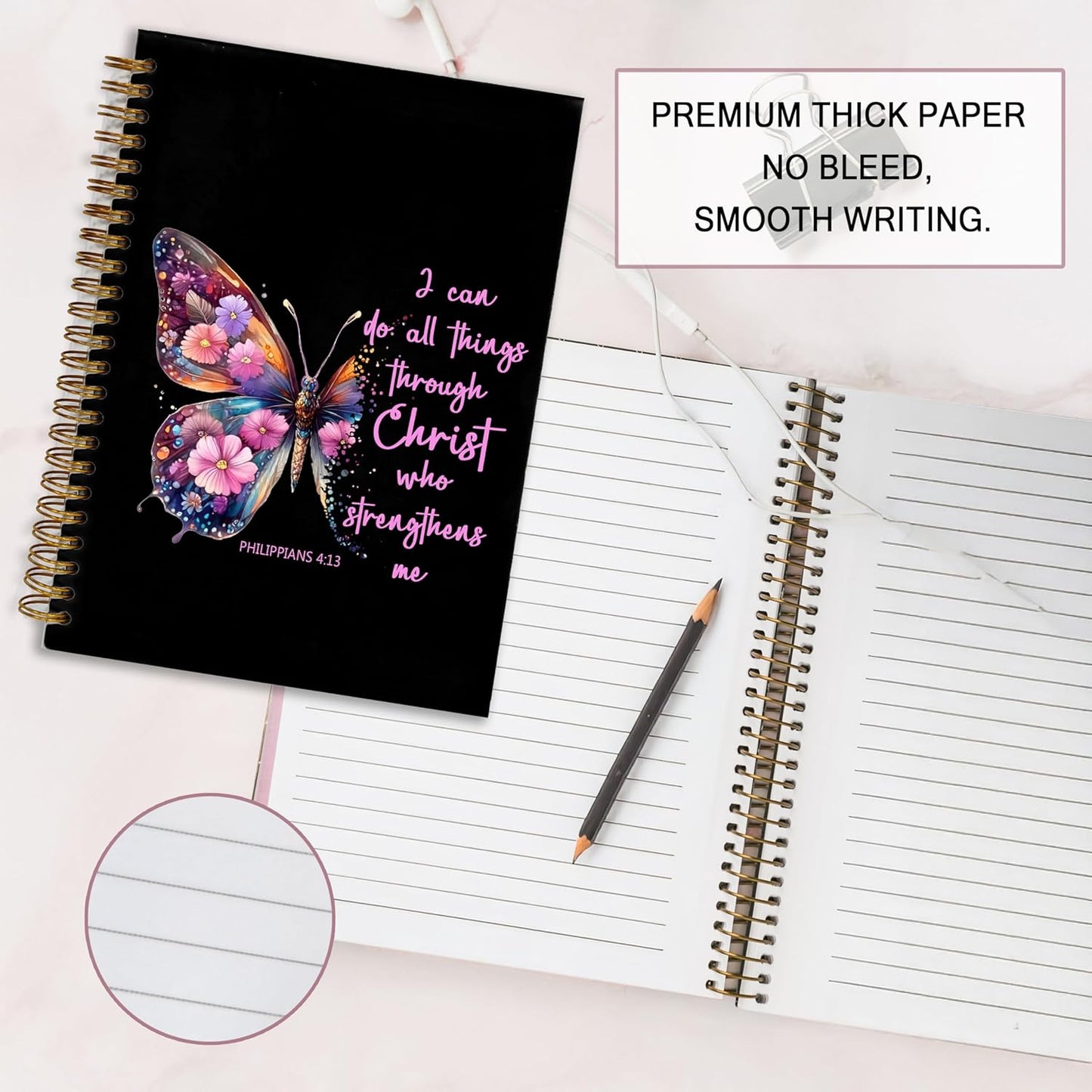 Bible Notebook, A5 Spiral Christian Journal with Floral Pink Butterfly Notebook, Bible Verse-God Says You Are, Inspirational Notebooks for Women, Bible Study, Gift for Birthday Christmas