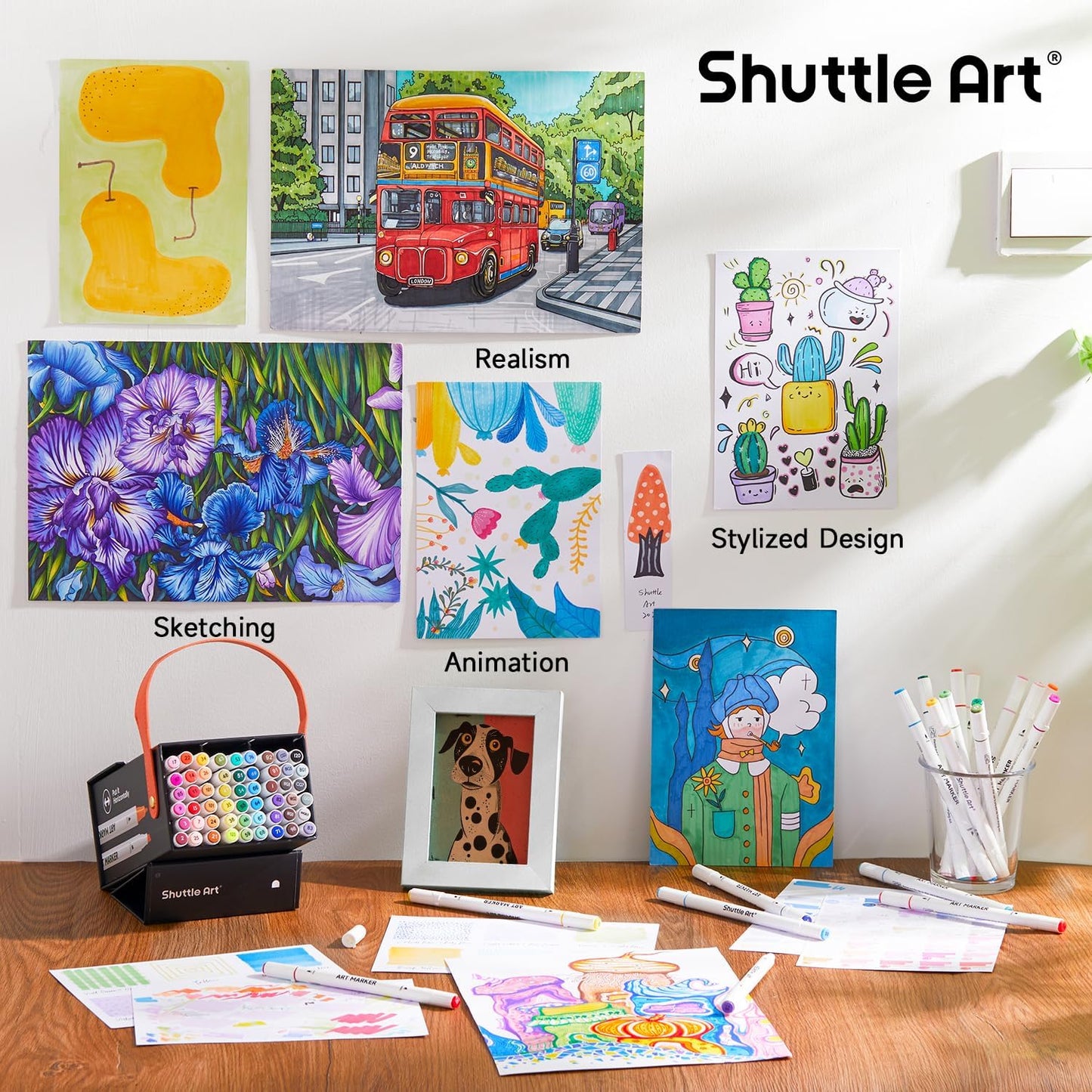 Shuttle Art 61 Colors Alcohol Markers, 60 Colors Dual Tip Art Marker Set Plus 1 Colorless Blender with Marker Case Perfect for Illustration Students Adult Coloring Sketching