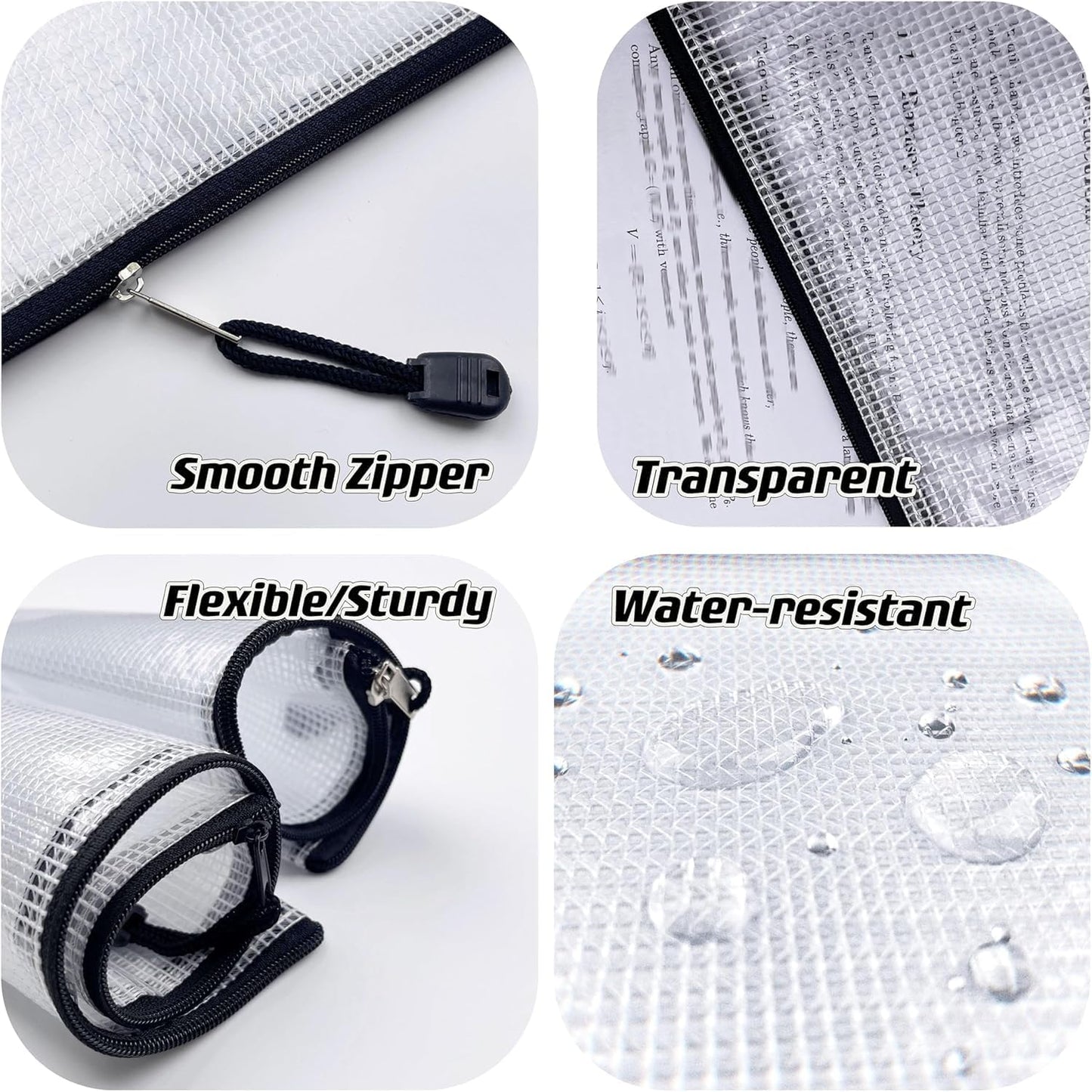 Oaimyy-Plastic Mesh Zipper Pouch Document Folders Bag Zipper Zip File Folders for Puzzles Games,Board Game Organization,Organizing Classroom Office Storage (Black, 4"x 6")