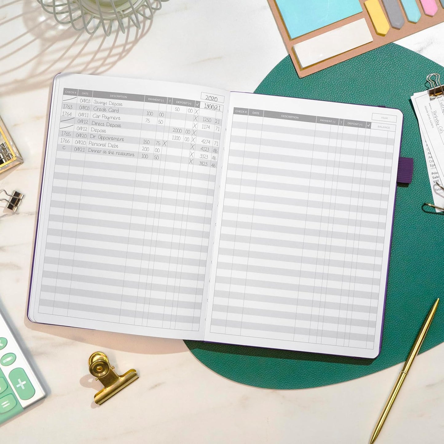 Clever Fox Check Register Book - Deluxe Transaction Register, Accounting Ledger Book, Checkbook Register & Checking Account Register Book for Personal and Work Use, Large Size, 7x10” - Purple