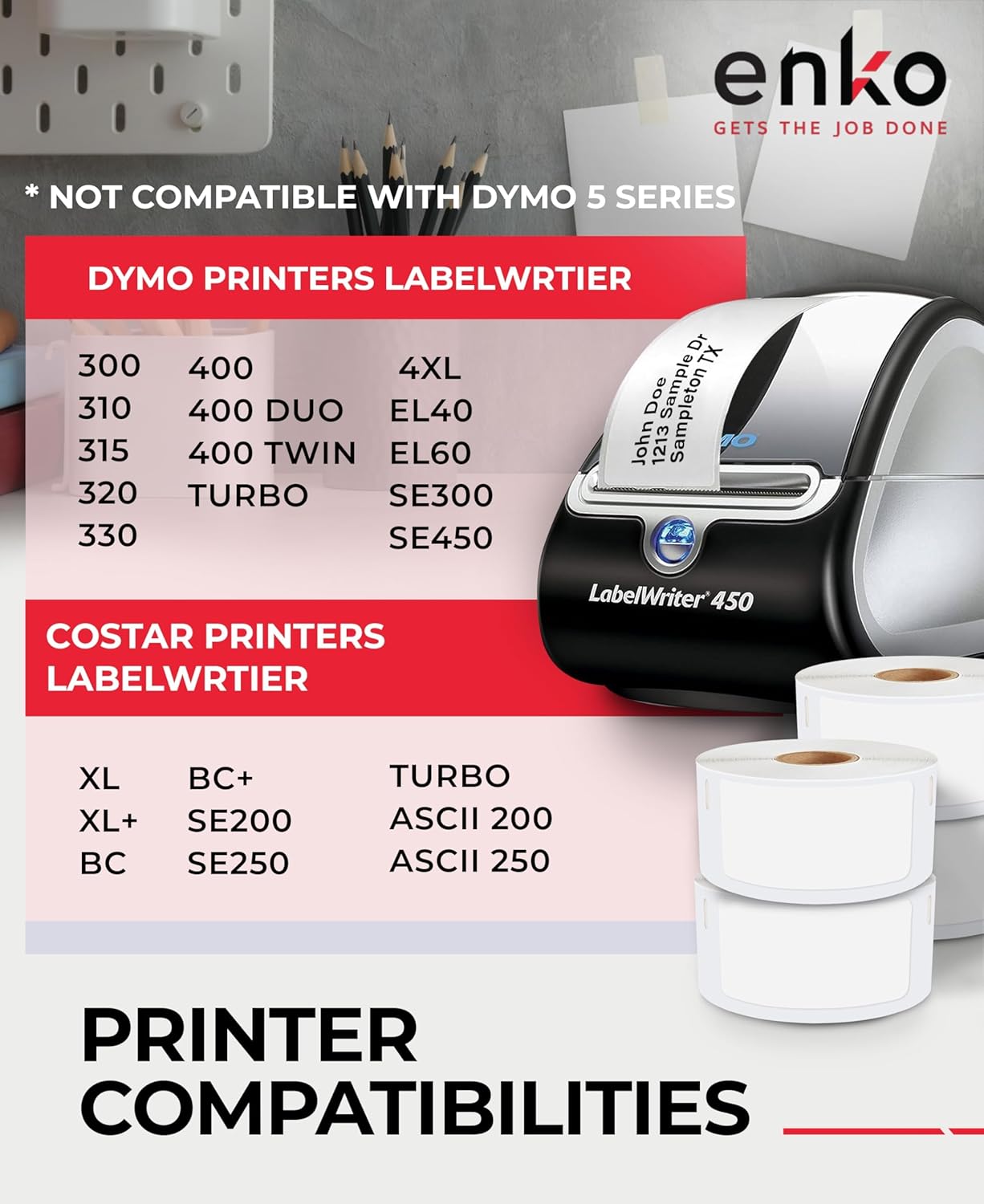 enKo Compatible for Dymo 30336 Labels (1 x 2-1/8 inches) - 6 Rolls, 3,000 Labels for Dymo LabelWriter 450 Turbo Printer and 4XL - Direct Thermal Address, Shipping and Barcode