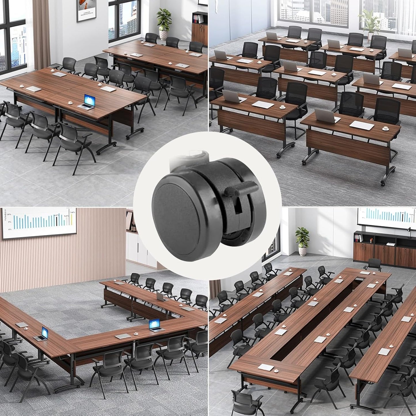 Conference Room Table with Silent Wheels, Mobile Folding Conference Table for 16 Person,Flip Top Office Training Tables with Walnuts Wood Tabletop, for School,Business Meeting Rooms (4 Pack 71in)