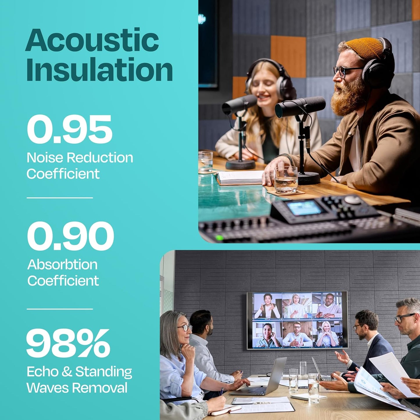 Acoustic Panels 12-Pack Soundproof Wall Panels 12"x12"x0.4" Decorative Sound Dampening for your Home, Office, Studio, Bedroom & More with Unique LineWave Carving [Pebble Gray]
