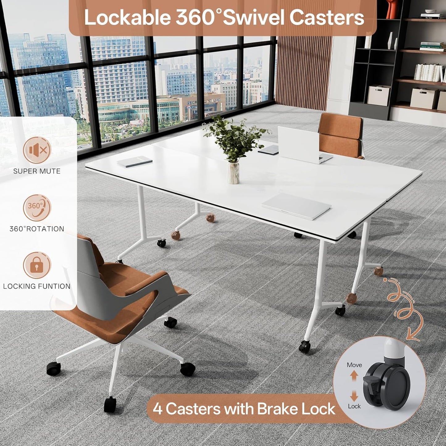 Conference Table, Folding Conference Tables for 2-20 People, Modern Conference Room Table with Wheels, Super Sturdy Large Rectangle Mobile Meeting Seminar Tables for Office (4PCS 70.8in)