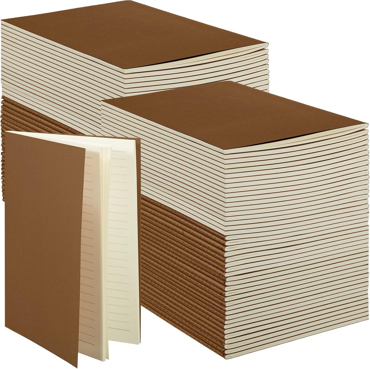 Sepamoon 150 Pack Kraft Notebook Journals 5.82 Inch x 4.13 Inch A6 Softcover Notebooks Bulk for Kids Student Writing Sketch Travel Journal Office Notepad with 48 Pages 24 Sheets, Lined(Dark Brown)
