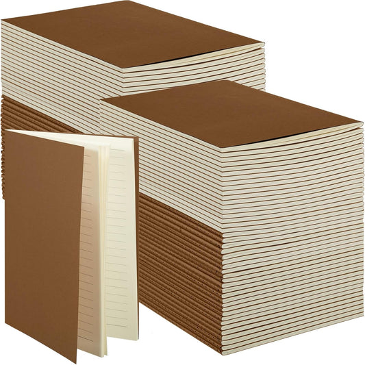 Sepamoon 150 Pack Kraft Notebook Journals 5.82 Inch x 4.13 Inch A6 Softcover Notebooks Bulk for Kids Student Writing Sketch Travel Journal Office Notepad with 48 Pages 24 Sheets, Lined(Dark Brown)