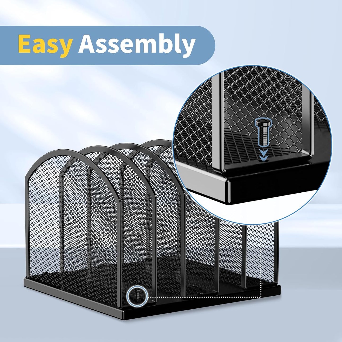 5-Section Vertical Desktop Organizer, 5-Section Mesh File Folder Stand Sorter for Office Home Classroom Organization (1, Black)