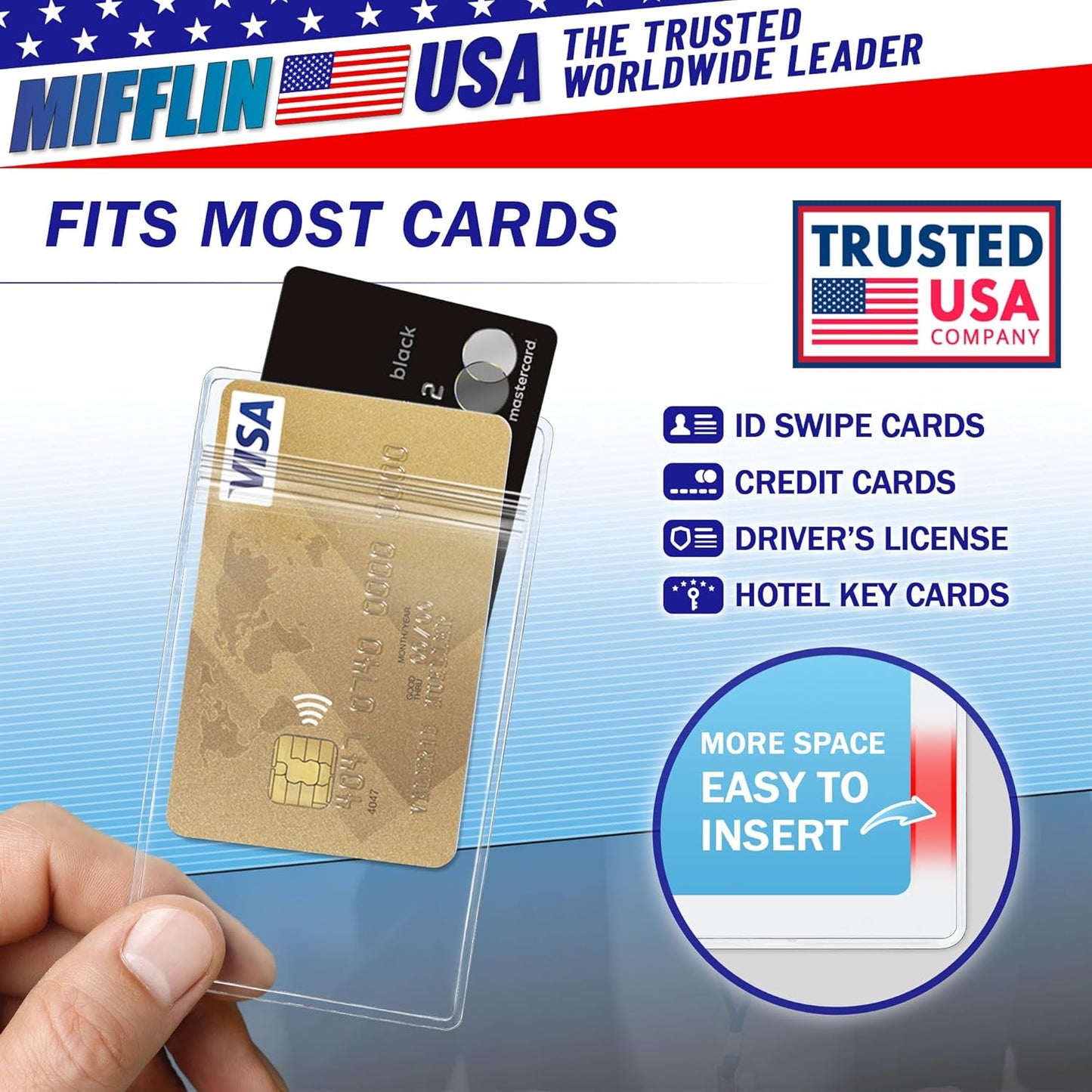 Mifflin-USA Plastic Waterproof ID Badge Holders (Clear, 2.25x3.5 Inch, 1000 Pack), Vertical Hanging Name Card Holder with Zipper, Resealable Bulk Nametag Holders
