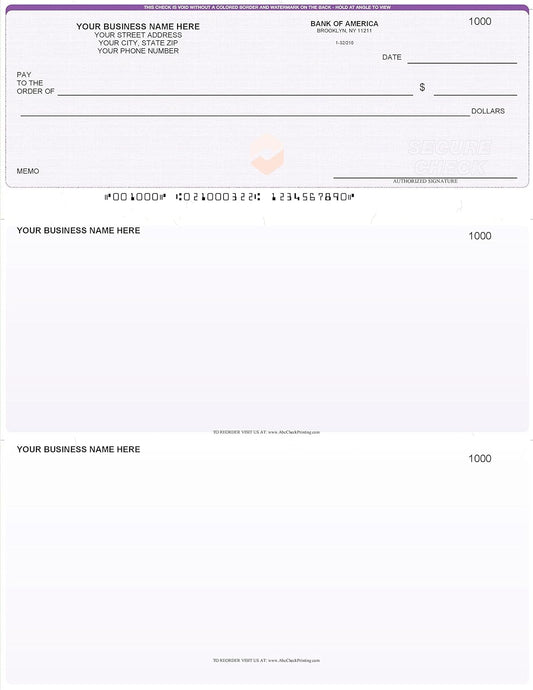 ABC Computer Checks Compatible w/Quick Books, Checks on Top, Purple Linen (250 Sheets)