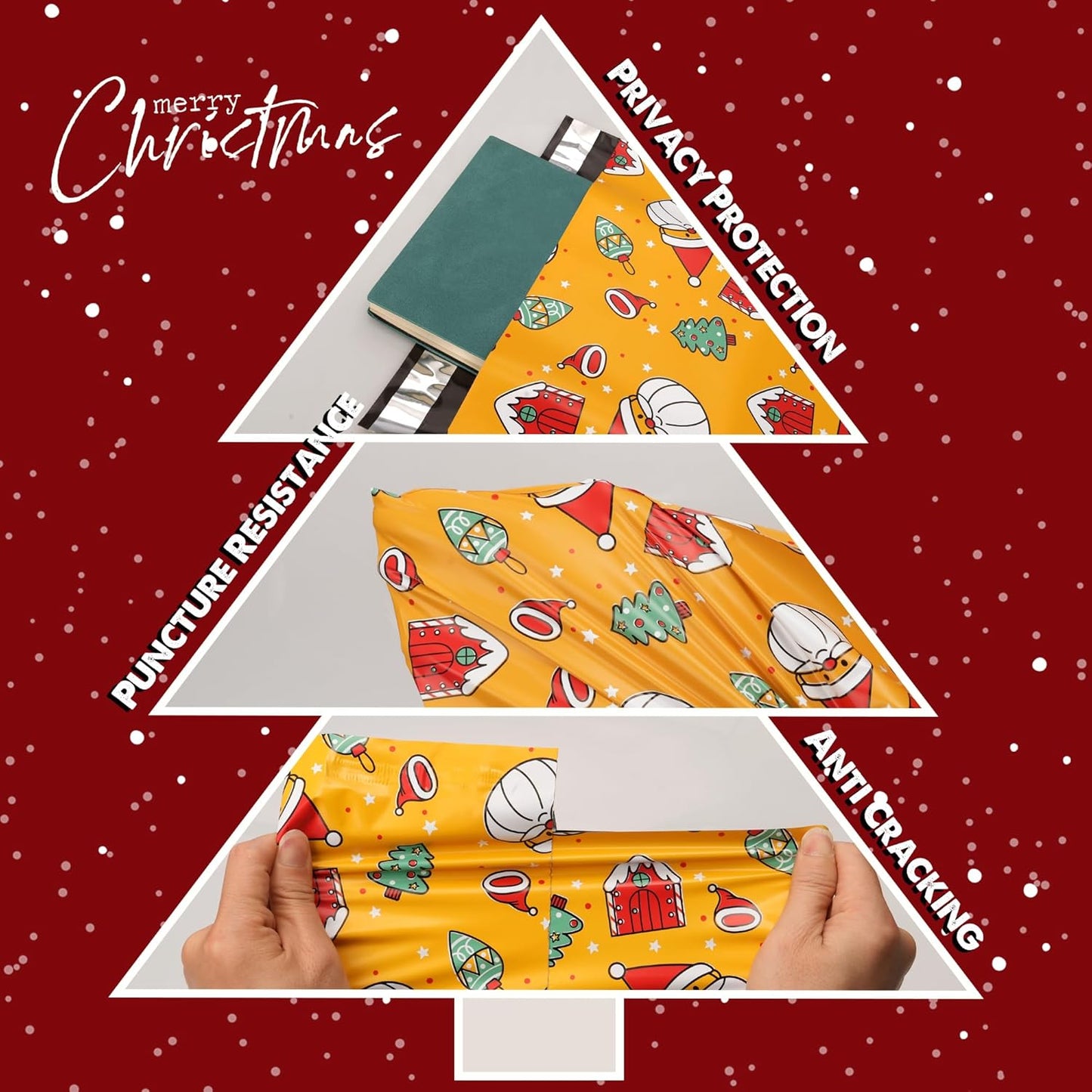 Christmas Poly Mailer - 12x15.5 Inch, Waterproof Shipping Bags - 50 Pcs, Tear-Resistant, Santa Claus Printed
