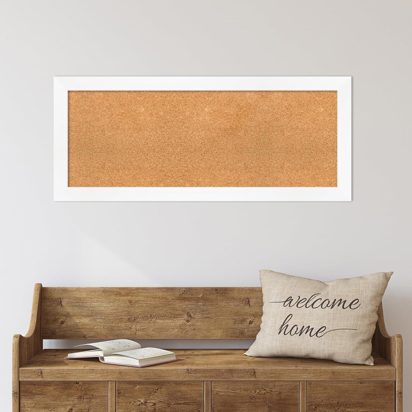 Amanti Art Natural Cork Board for Wall, 17x41 Vision Board with White Frame, Medium Corkboard Office Decor for Home Organization, Modern Corkboard Pinboard to Display Items for Home Organization in