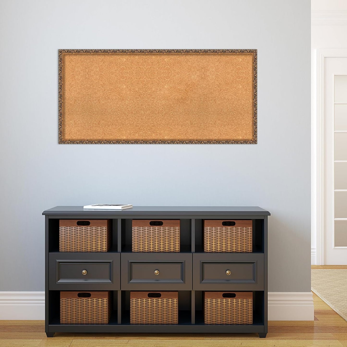 Amanti Art Natural Cork Board for Wall, 22x46 Vision Board with Bronze Frame, Oversize Corkboard Office Decor for Home Organization, Traditional Corkboard Pinboard to Display Items for Home