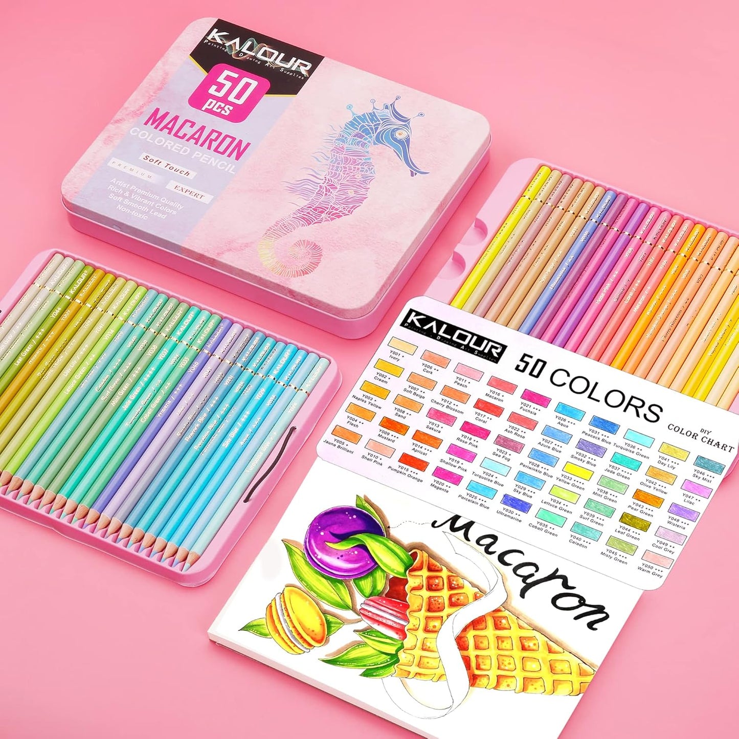 KALOUR Macaron Pastel Colored Pencils,Set of 50 Colors,Artists Soft Core,Ideal for Drawing Sketching Shading,Coloring Pencils for Adults Kids Beginners