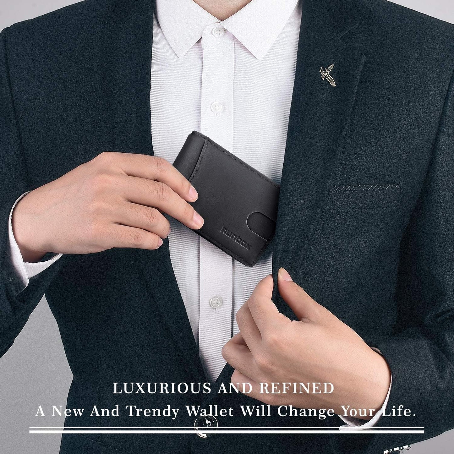 Slim Wallet for Men Genuine Leather RFID Blocking Bifold Minimalist Front Pocket Mens Wallet with Money Clip Thin Gift Box
