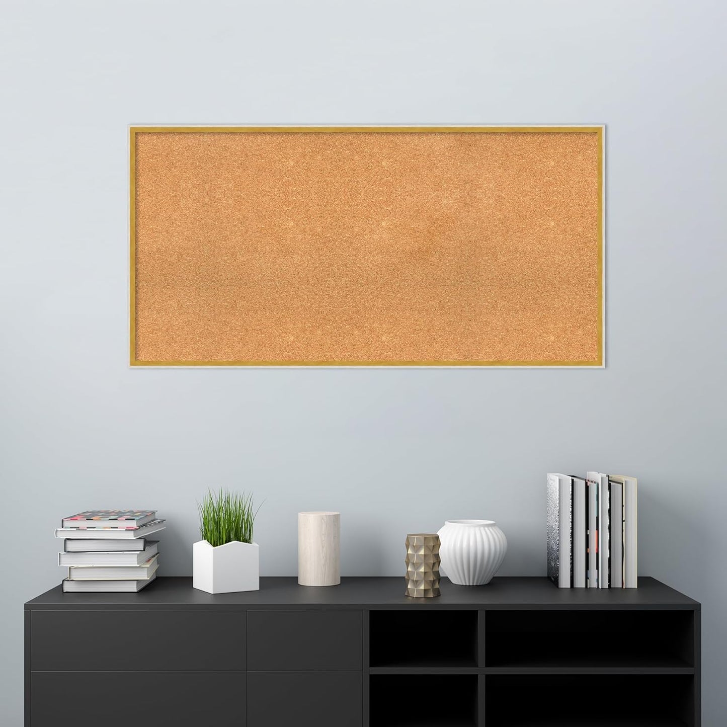 Amanti Art Natural Cork Board for Wall, 25x49 Vision Board with White Frame, Oversize Corkboard Office Decor for Home Organization, Modern Corkboard Pinboard to Display Items for Home Organization in