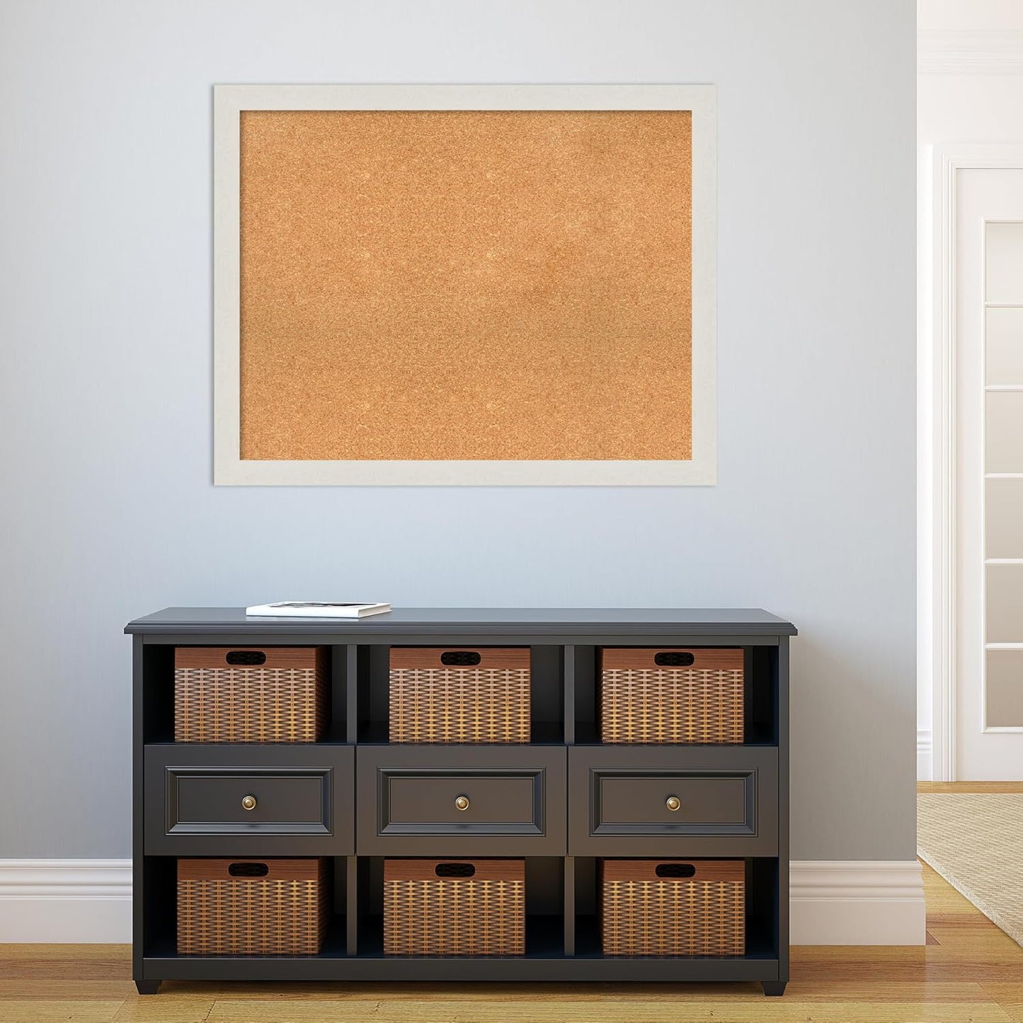 Amanti Art Natural Cork Board for Wall, 31x39 Vision Board with White Frame, Large Corkboard Office Decor for Home Organization, Country Rustic Corkboard Pinboard to Display Items for Home