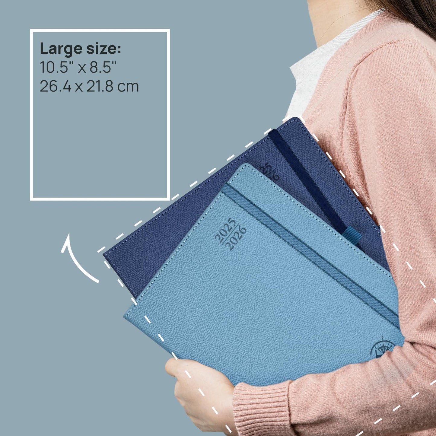 POPRUN Planner 2025-2026 (Large 8.5''x 10.5''), Horizontal Weekly Notebook Jul.2025 - Jun.2026, Academic Appointment Book with Monthly Tabs, Leather Hardcover, Inner Pocket, 100 GSM - Aquamarine