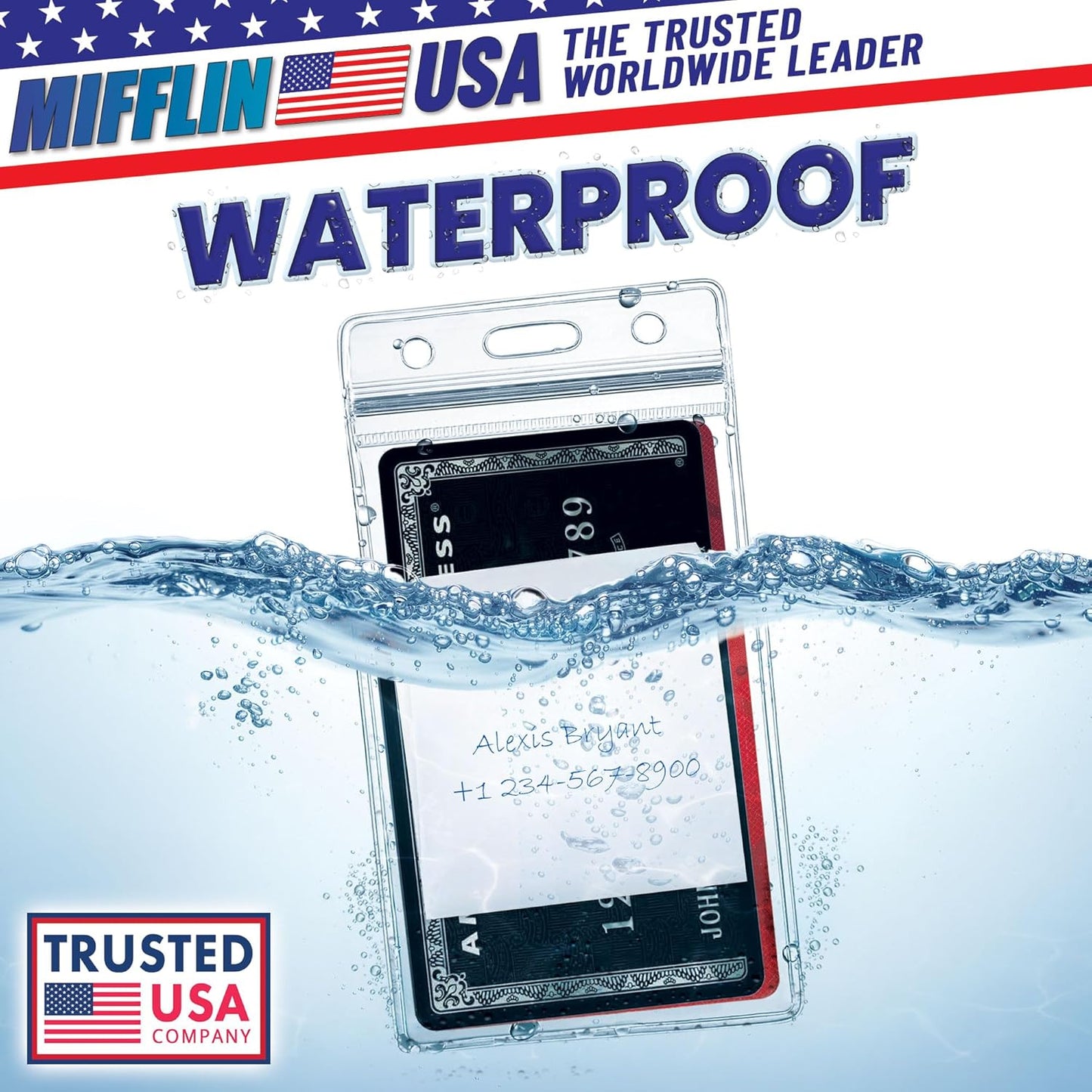 Mifflin-USA Plastic Waterproof ID Badge Holders (Clear, 2.25x3.5 Inch, 1000 Pack), Vertical Hanging Name Card Holder with Zipper, Resealable Bulk Nametag Holders