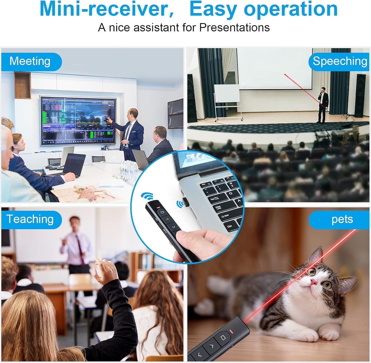 （4 Units） Wireless Presenter Remote, Presentation Clicker with Hyperlink & Volume Remote Control PowerPoint Office Presentation Clicker for Keynote/PPT/Mac/PC/Laptop