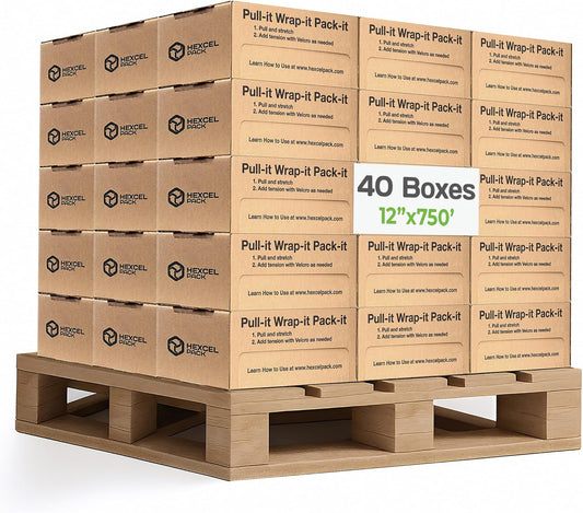 HexcelWrap Mini - Honeycomb Packing Paper, Eco-Friendly, Sustainable Paper Bubble Wrap for Shipping & Moving, Cushioned Packing Material in Dispenser - White, Pallet of 40, 12" x 750'