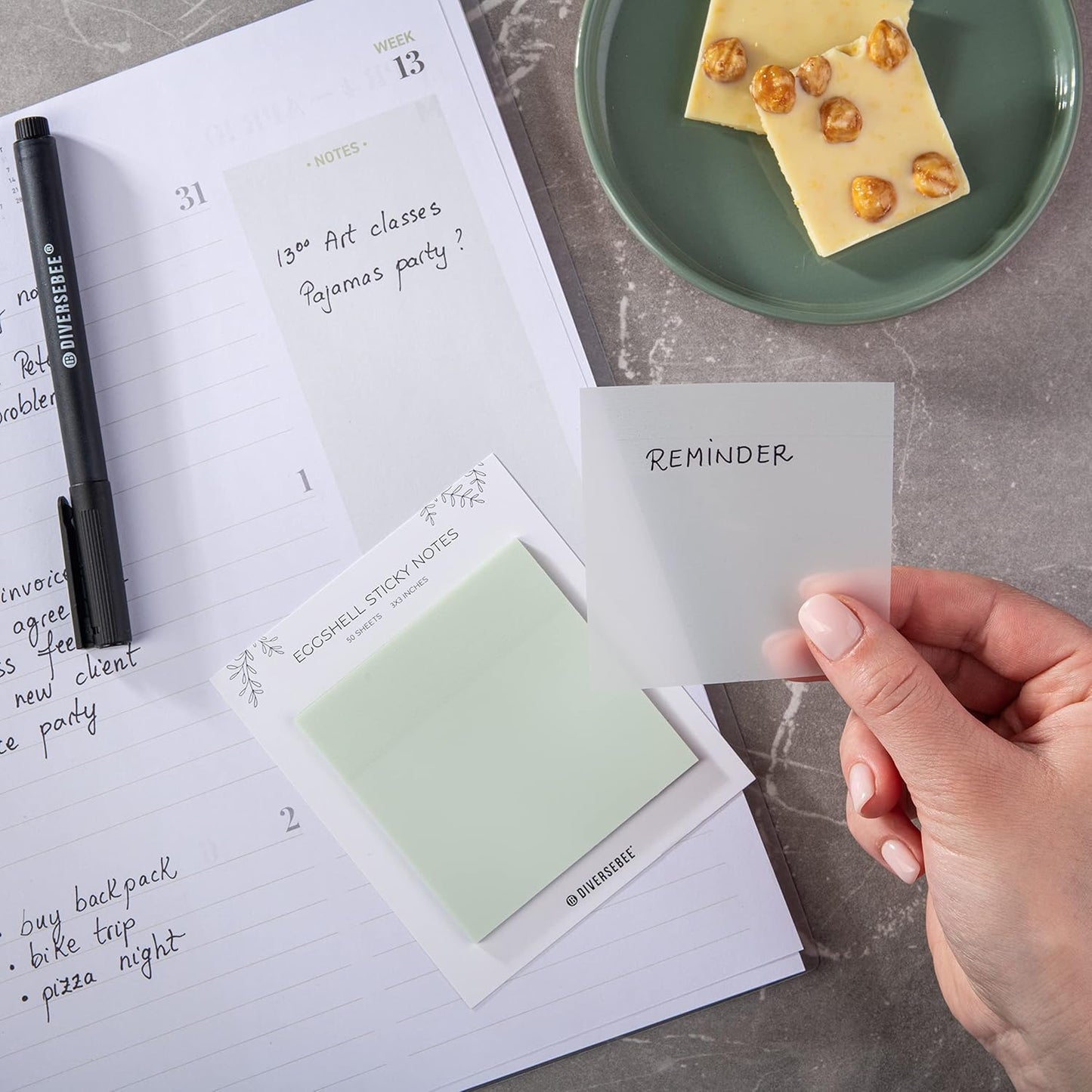 DiverseBee 50 Sheets Pastel Transparent Sticky Notes, 3x3” Clear Sticky Tabs, Translucent Page Flags Book Markers Stickers, Planner Accessories, Bible Journaling Study Office Supplies (Eggshell)