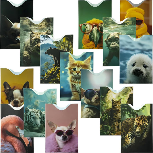 Boxiki Travel Set of 15 RFID Blocking Sleeves Best way to Protect your Cards from Electronic Theft. Durable, Lightweight, and Compact Design to fit in any Pocket or Purse. (Animals Theme)