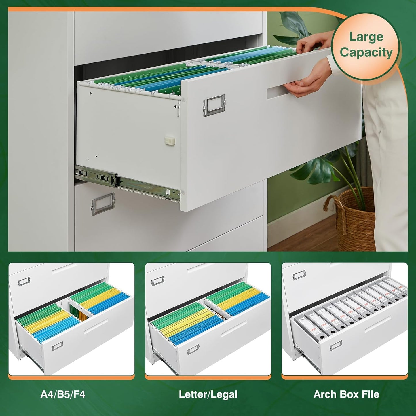 Letaya 4 Drawer File Cabinet with Lock, Metal Lateral Filing Cabinet Wide Office Organization Storage for Home Office Hanging Letter/Legal/F4/A4 (White-Requires Installation)