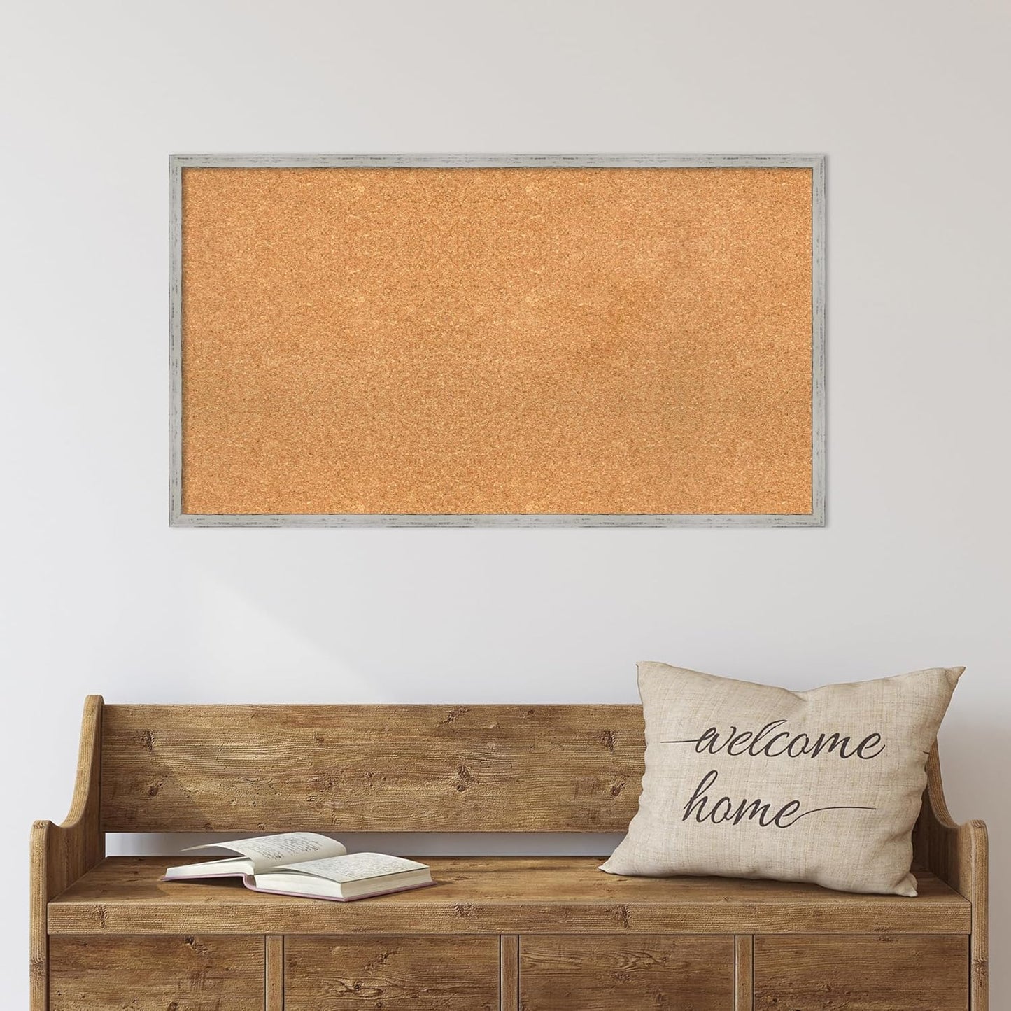 Amanti Art Natural Cork Board for Wall, 21x37 Vision Board with White Frame, Large Corkboard Office Decor for Home Organization, Cottage Corkboard Pinboard to Display Items for Home Organization in