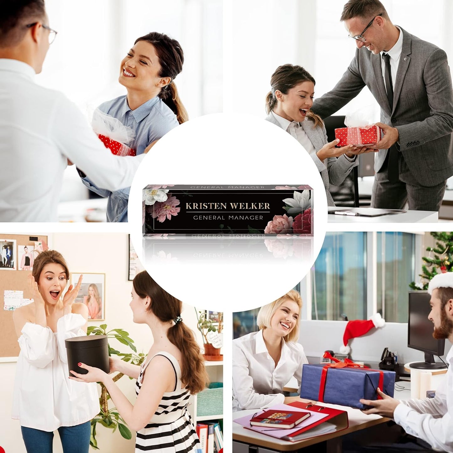 Desk Name Plate Personalized, Premium Hibiscus Acrylic Desk Name Plate, Personalized Name Plate for Desk, Office Decor for Women or Men Coworkers, Boss, Employee, Teacher