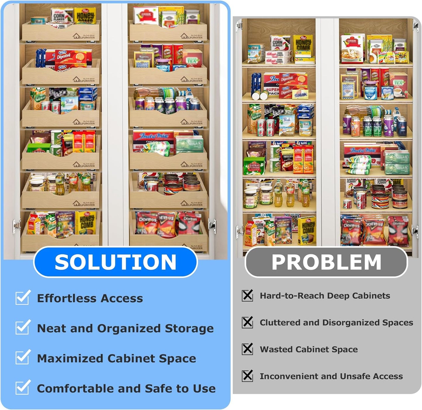 WelFurGeer Soft Close Pull Out Drawers for Cabinets, 14" W x 22" D Pull Out Cabinet Drawer with Heavy Duty Slides, Pull Out Cabinet Organizer, Cabinet Roll Out Drawers, Pull-Out Home Organizers