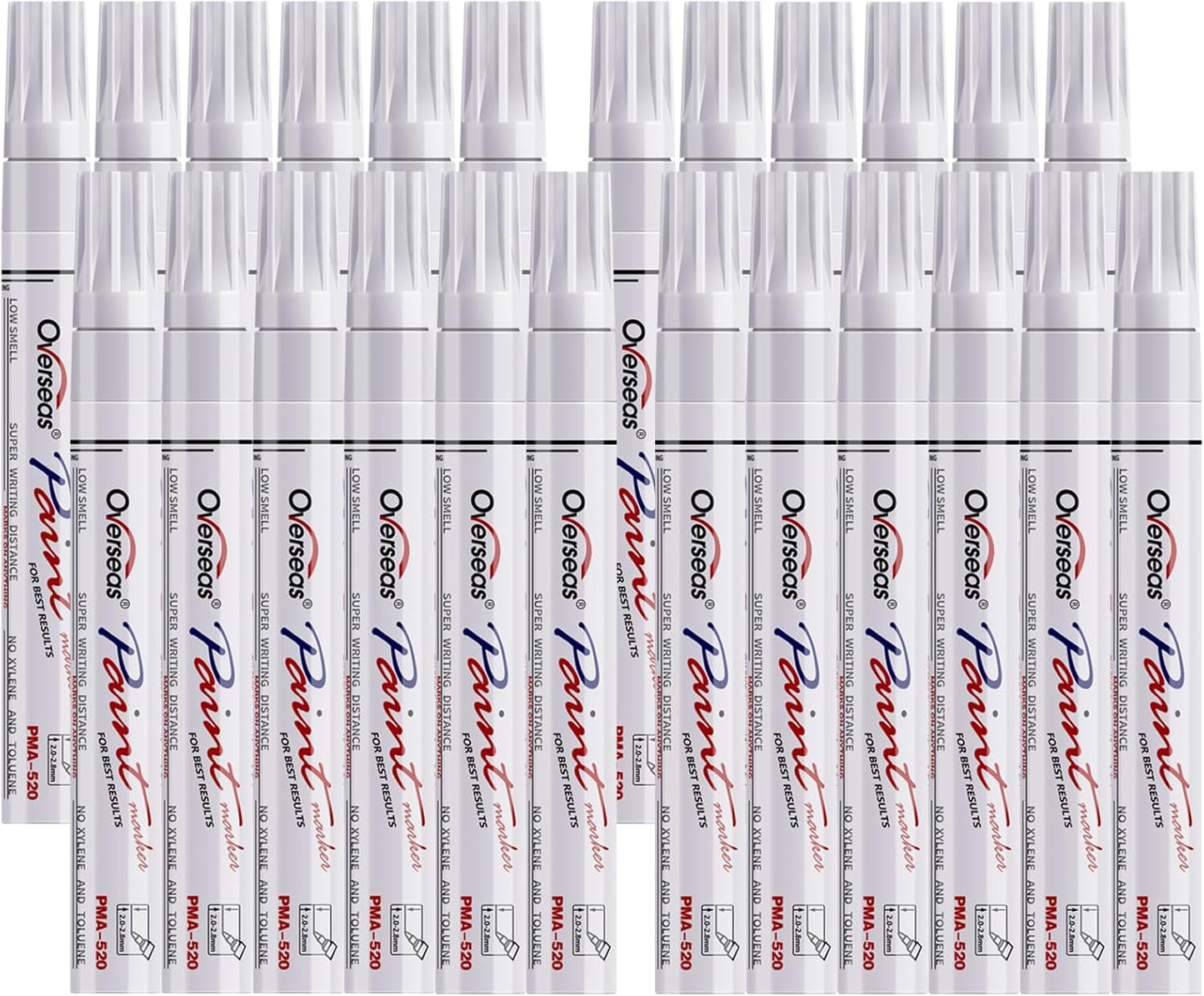 Overseas White Paint Pens Permanent Markers 24 Pcs, Oil Based Paint Markers Set, Quick Drying, Waterproof, Medium Tip Marker Pens for Metal, Rock, Wood, Plastic, Canvas, Glass, Stone, Rubber, Paper