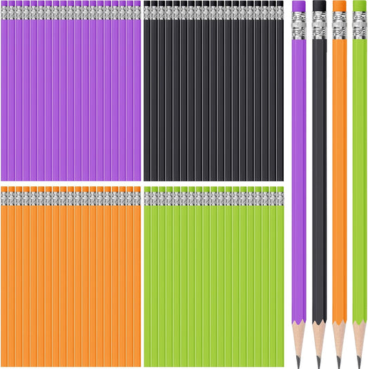 TecUnite 120 Pcs #2 HB Pencils with Eraser No 2 Unsharpened Wooden Hexagonal Pencils for Adults Gifts for School Exam art Learning Office Sketching(Orange Purple Black Green)
