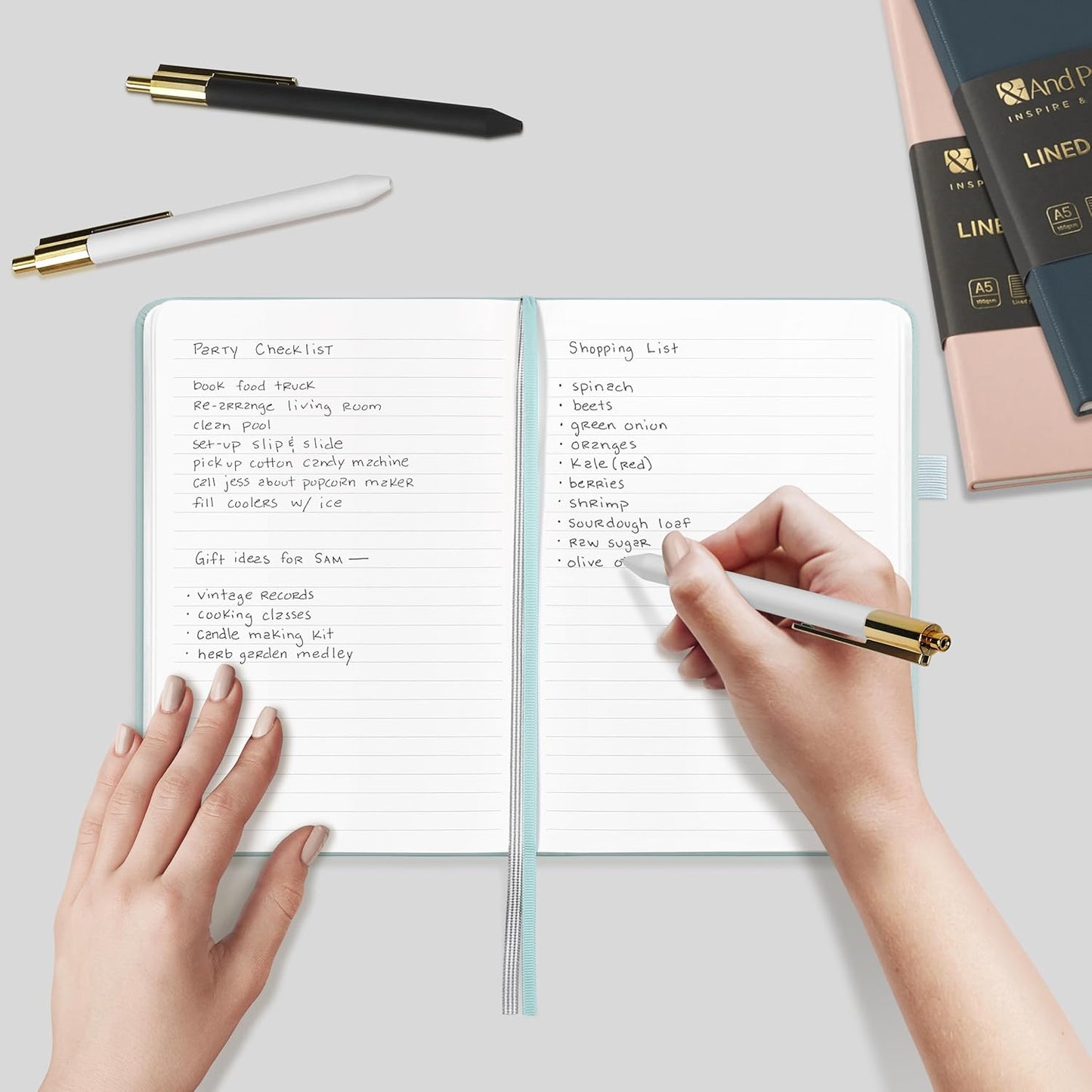 A5 Lined Leather Journal and Pen Set, Hardcover Notebook with Pen, 160 Pages 100gsm Thick Ruled Paper for Men Women, for Work, Business, School or Home Writing, 5.7'' x 8'' (Black-Set1)