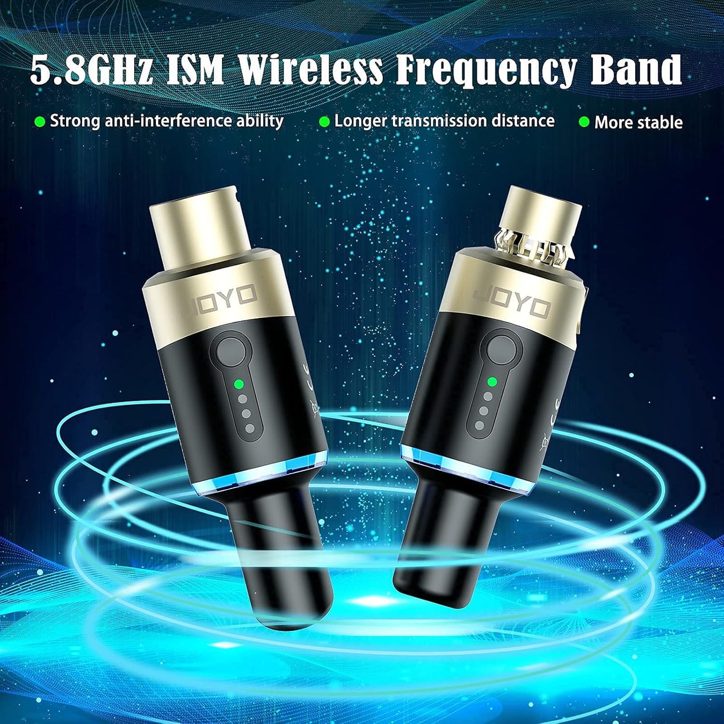 JOYO 5.8Ghz Wireless XLR Microphone Transmitter Receiver Plug-on Mic Adapter 4 Channels Wireless Microphone System for Dynamic Microphones PA System and Audio Mixer DSLR Camera (MW-1)