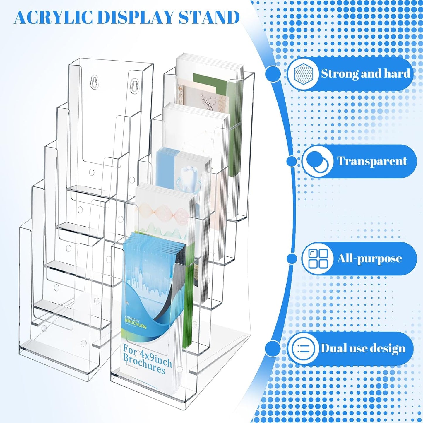 2 Pack Acrylic Brochure Holder 5 Tier Clear Brochure Display Flyer Holder 4.2"x11.3" inch Rack Brochure Holder Suitable for 4"x9" Brochures,Magazine Holder,Flyer Holder (2)