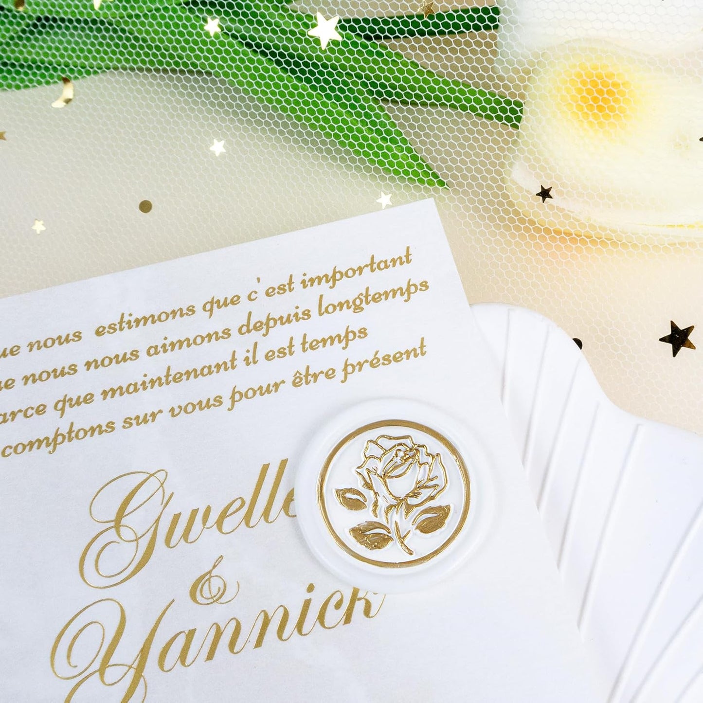 25Pcs Gold & White Wax Seal Stickers - Handmade Envelope Seals, Self-Adhesive Wax Stickers for Wedding Party Invitations, Envelope, Gift Wrap, Christmas (Gold Rose Style, White)
