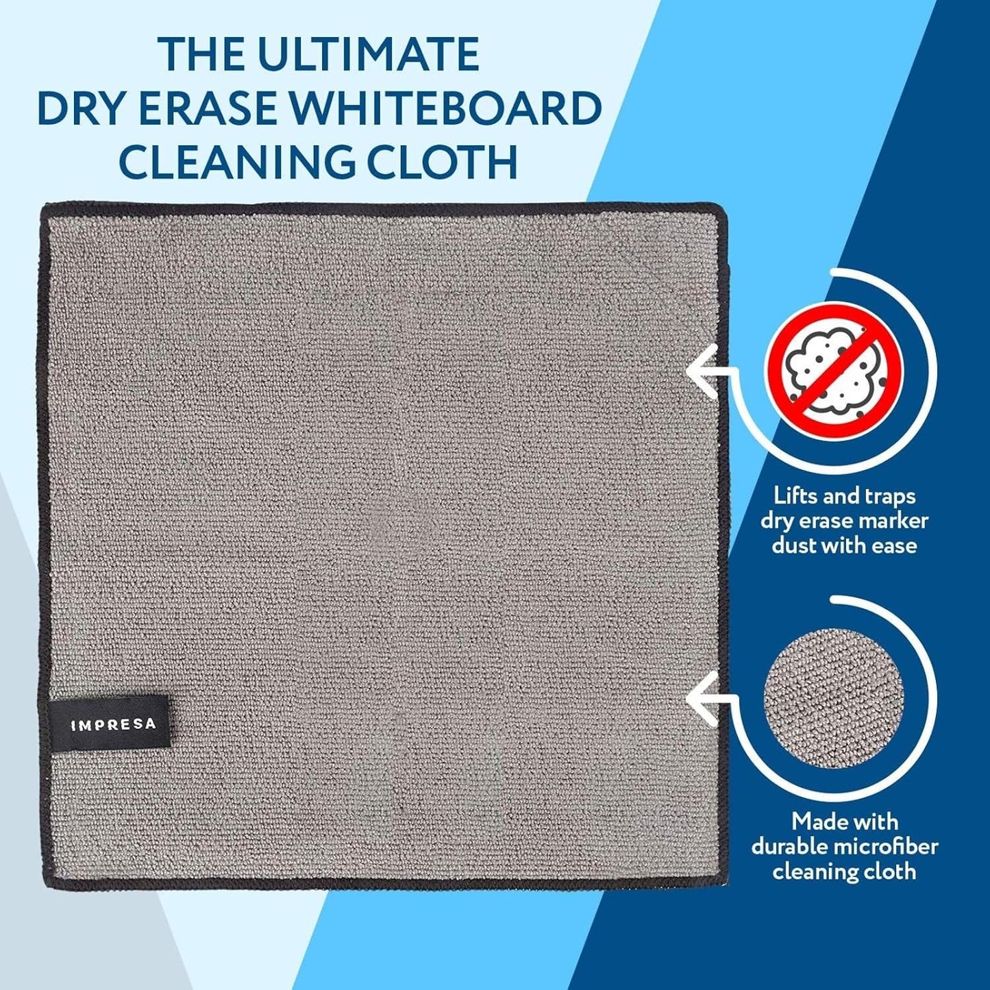 Impresa Magnetic Microfiber Dry Erase Cloth Erasers - 10 in x 10 in, 4-Pack, White, Reusable & Washable - Strong Magnet Grip for Whiteboards & More - Teacher Supplies & Classroom Must Haves