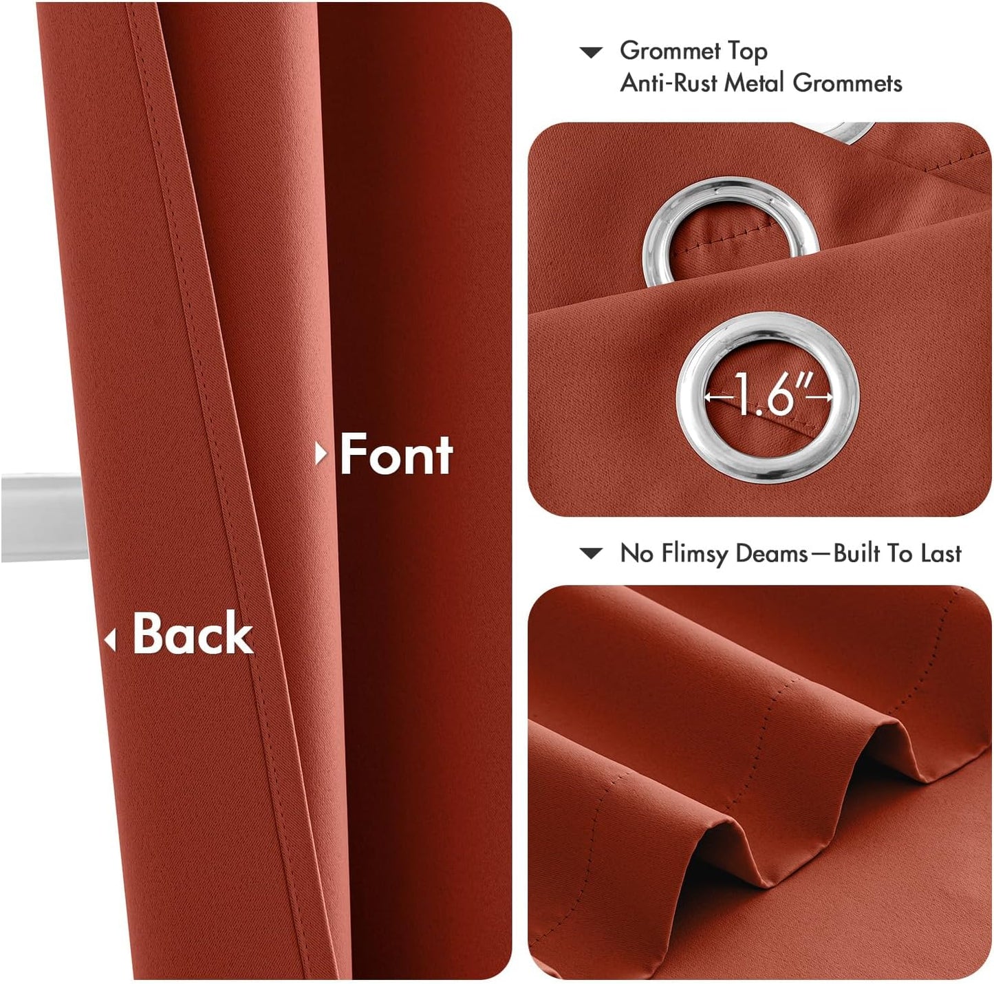 MIULEE Burnt Orange Blackout Curtains - Thermal Insulated Noise Reduction Room Darkening Drapes for Bedroom Living Room Terracotta Rust Fall Decor, Grommet Top, 40 x 45 Inches Long, 2 Panels