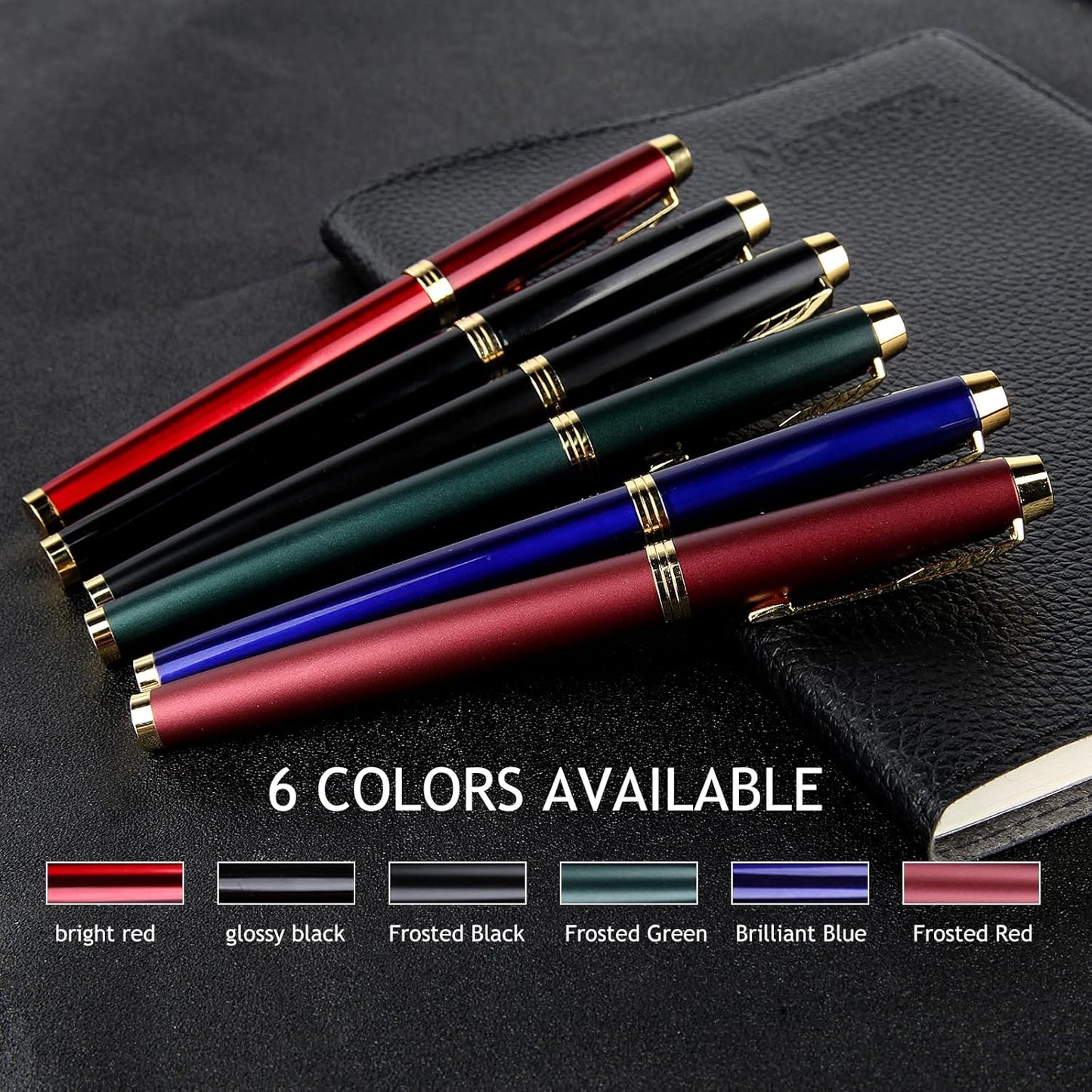 Fountain Pen, luxury Fine point smooth writing pens for journaling fancy pen with Gift Case 8 black ink cartridges an ink converte an EF nib nice pens writer gifts-Matte Red