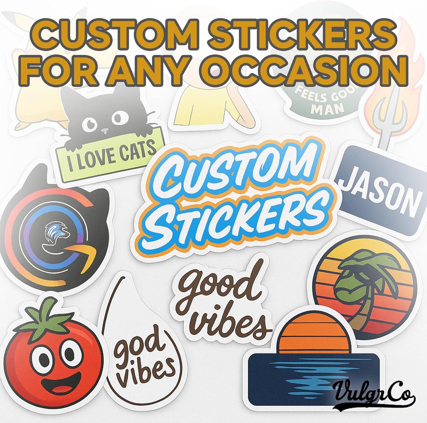 VulgrCo Personalized Custom Individually Die Cut Stickers Decals for Fun, Business, Weddings, Birthdays, Gifts Waterproof (Reflective)