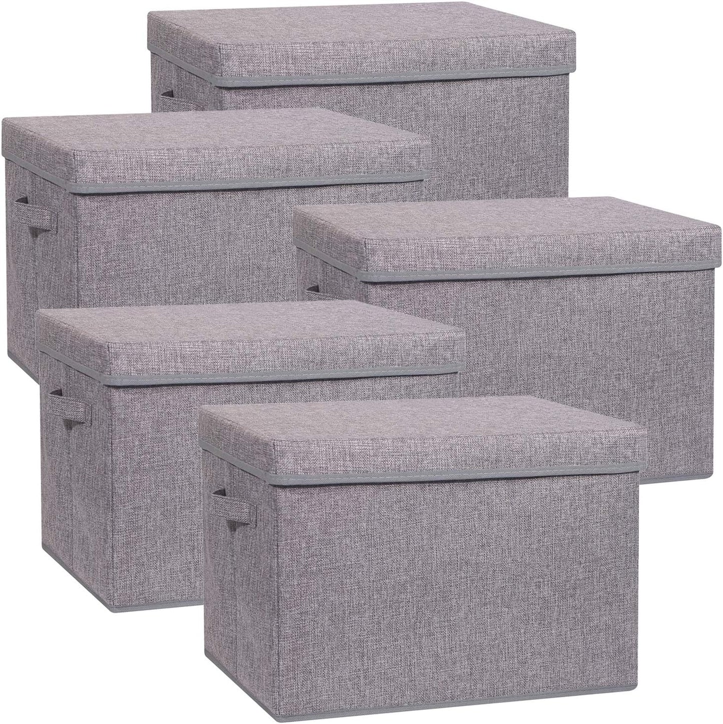 5 Pack Large Foldable Storage Box with Lids Fabric Storage Cube Organizer Cloth Containers Bins Baskets for Closet Clothes Clothing Bed Room