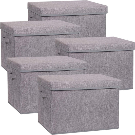 5 Pack Large Foldable Storage Box with Lids Fabric Storage Cube Organizer Cloth Containers Bins Baskets for Closet Clothes Clothing Bed Room