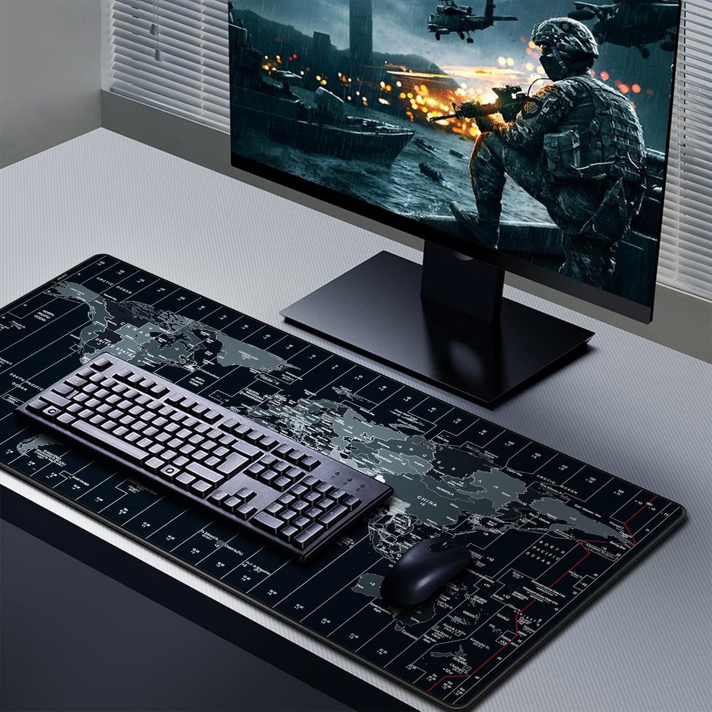 JIALONG Big World Map Large Mouse Pad Gaming Desk Mat XXL Mousepad with Non-Slip Keyboard Pad for Laptop, Computer and PC - 35.4 x 15.7 inches