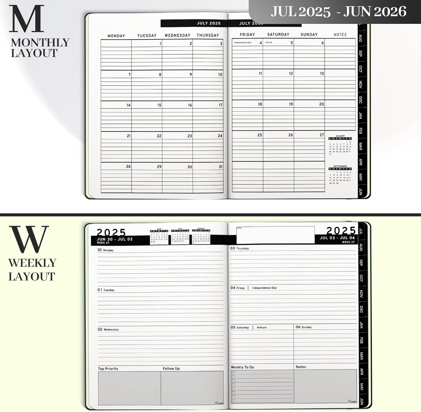 Ensight 2025-2026 HARDCOVER Leather Planner Weekly & Monthly - 8.5x11 Inches - Academic Planner Business Personal or Student - Pen Holder, Thick Paper, July 2025 - June 2026 (Green)