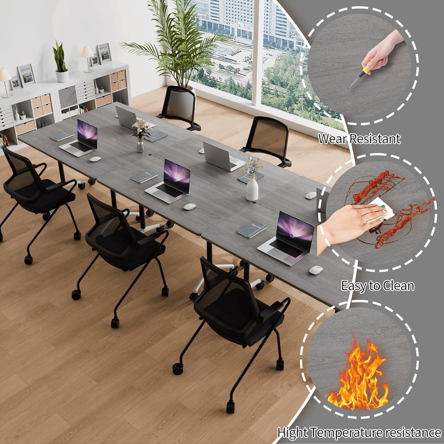 Conference Room Table with Flip-Top Design for Dynamic Meetings, Business Table Computer Desk with Heavy-Duty Frame,Foldable Seminar Meeting Tables for Home Office (6, B, 61IN)